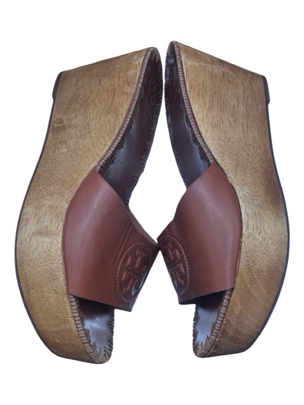Tory Burch Patty Leather Platform Wedge Slides Brown Size 9.5 - Picture 7 of 12
